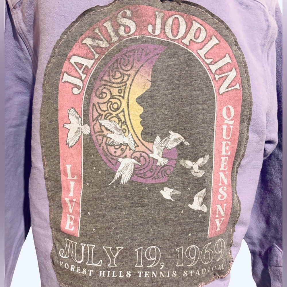 J.Crew Purple Flannel One of a Kind Upcycled w/ Authentic 1969 Janis Joplin Tee - Picture 3 of 5